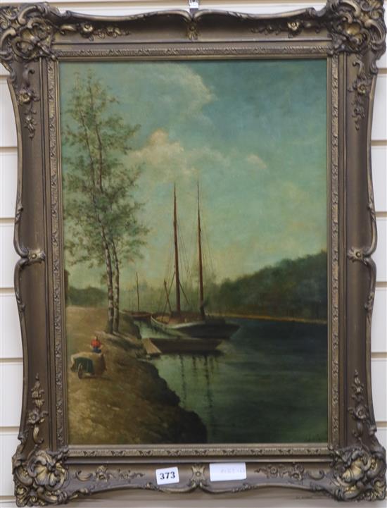 Dauge, oil on canvas, canal scene, signed, 53 x 37cm